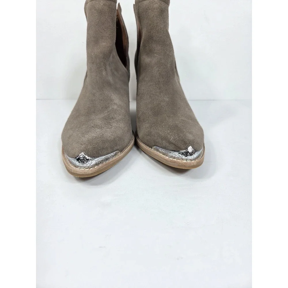 Jeffrey Campbell Cromwell Ankle Boots Western Suede Womens 9.5 Silver Trim Boho